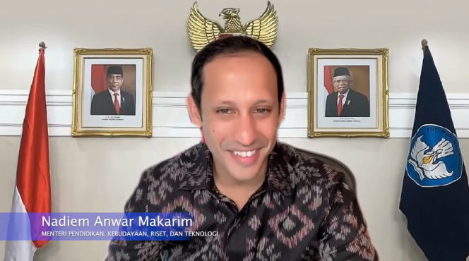 
 Mendikbudristek Nadiem Anwar Makarim pada Peringatan Hari Musik Nasional 2023. Foto/YouTube Budaya Saya
